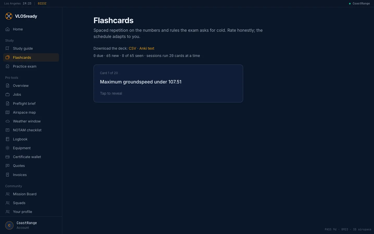 A flashcard session